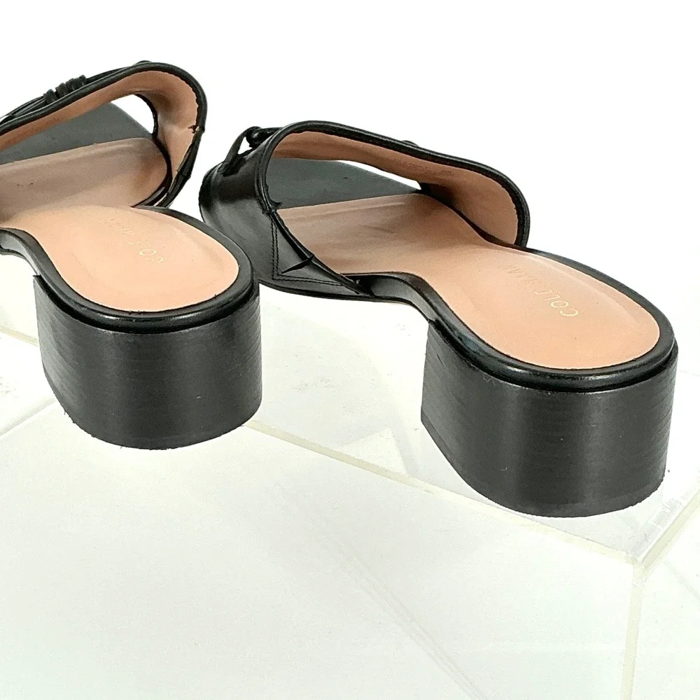 Cole Haan Grand 360 Size 8 Black‎ Leather Knot Slide Sandals Block Heel Womens